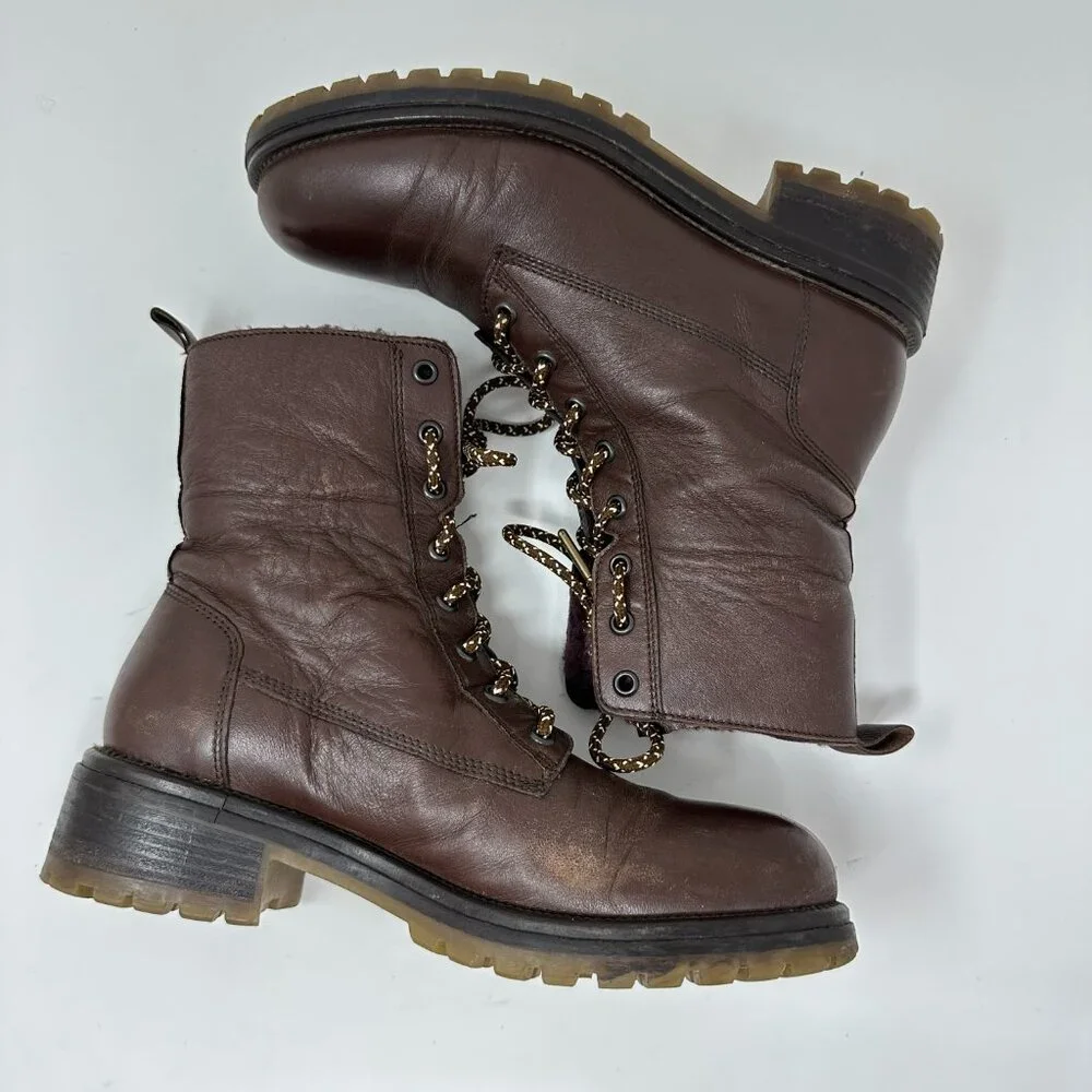 Boemos Genuine Shearling Women's Boots Leather Lace Up Fold Down Size 39